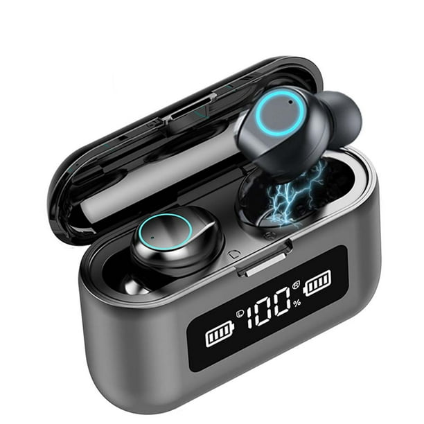 Mini Écouteurs Sans Fil, Casques Bluetooth 5.0, Écouteurs Bluetooth à Réduction de Bruit 220hrs, Écouteurs Sans Fil Étanches Sport avec Banque d'Alimentation et Affichage LED, Micro Intégré, Noir, H0040