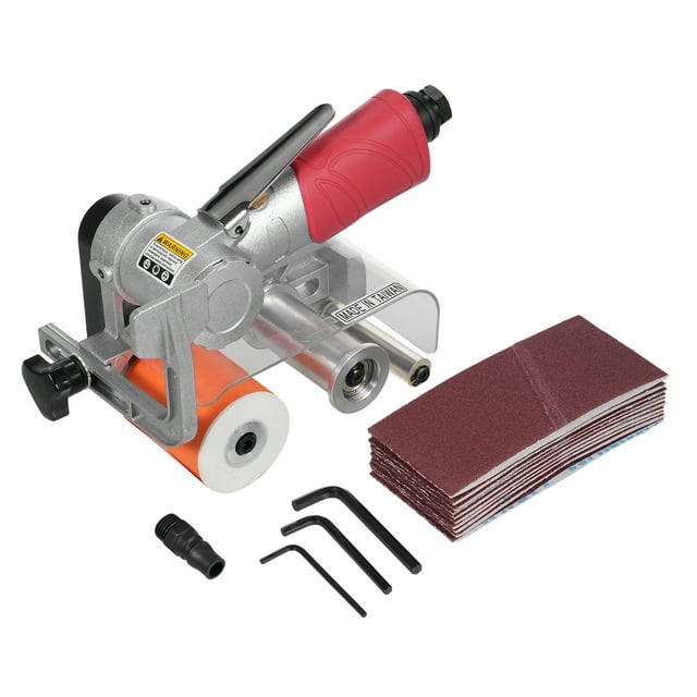 yeacher Ponceuse Pneumatique à Poignée Réglable 60x260mm avec 11 Courroies de Ponçage, 7000 RPM, 0.6-0.8Mpa, Finition Métallique Argent & Rouge