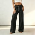 thumbnail image 4 of Women's Wide Leg Pants High Waisted Drawstring Elastic Waist Solid Color Loose Palazzo Lounge Pants with Pockets, 4 of 5
