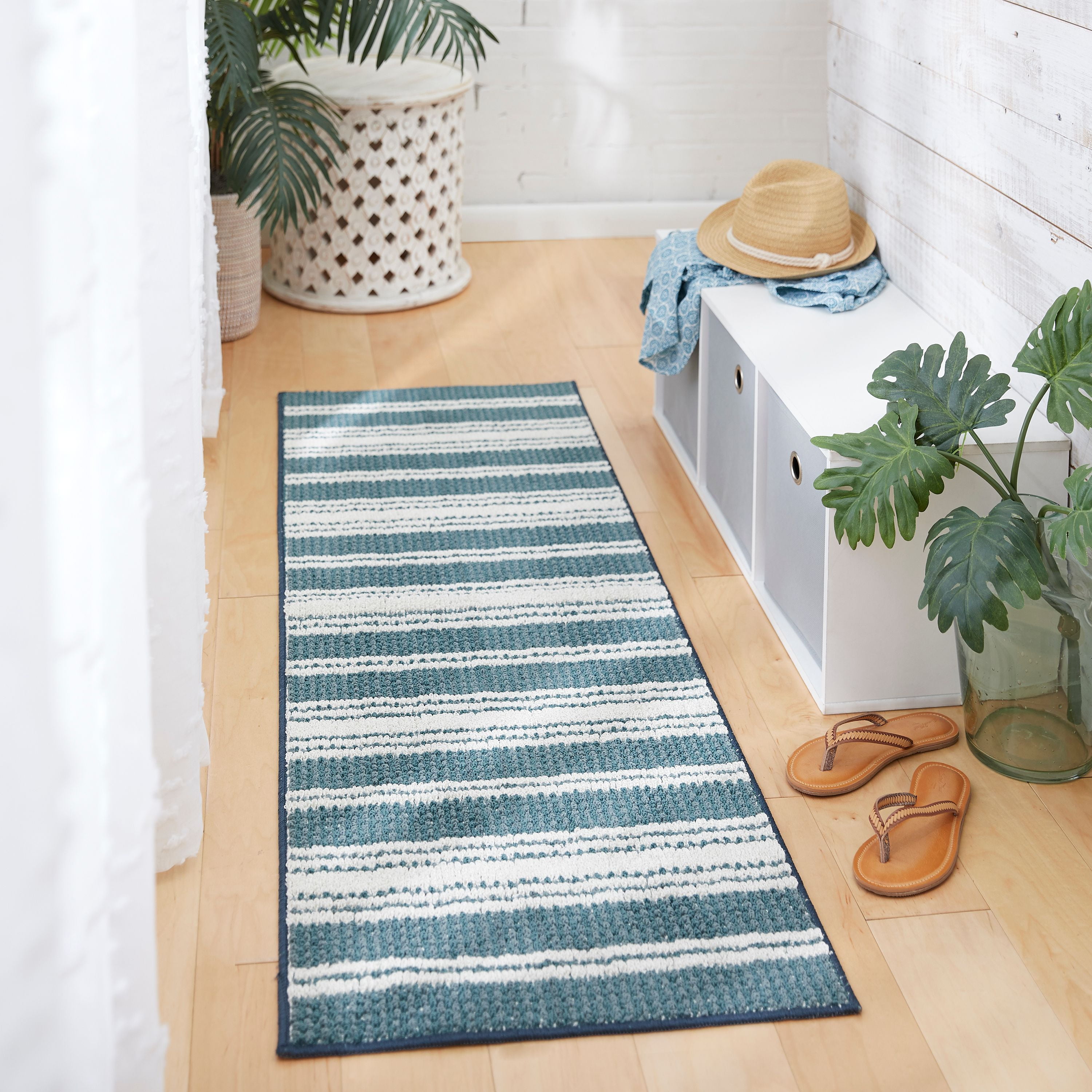 Mainstays Caraway Striped Indoor Living Room Runner, Teal, 1'8" x 5