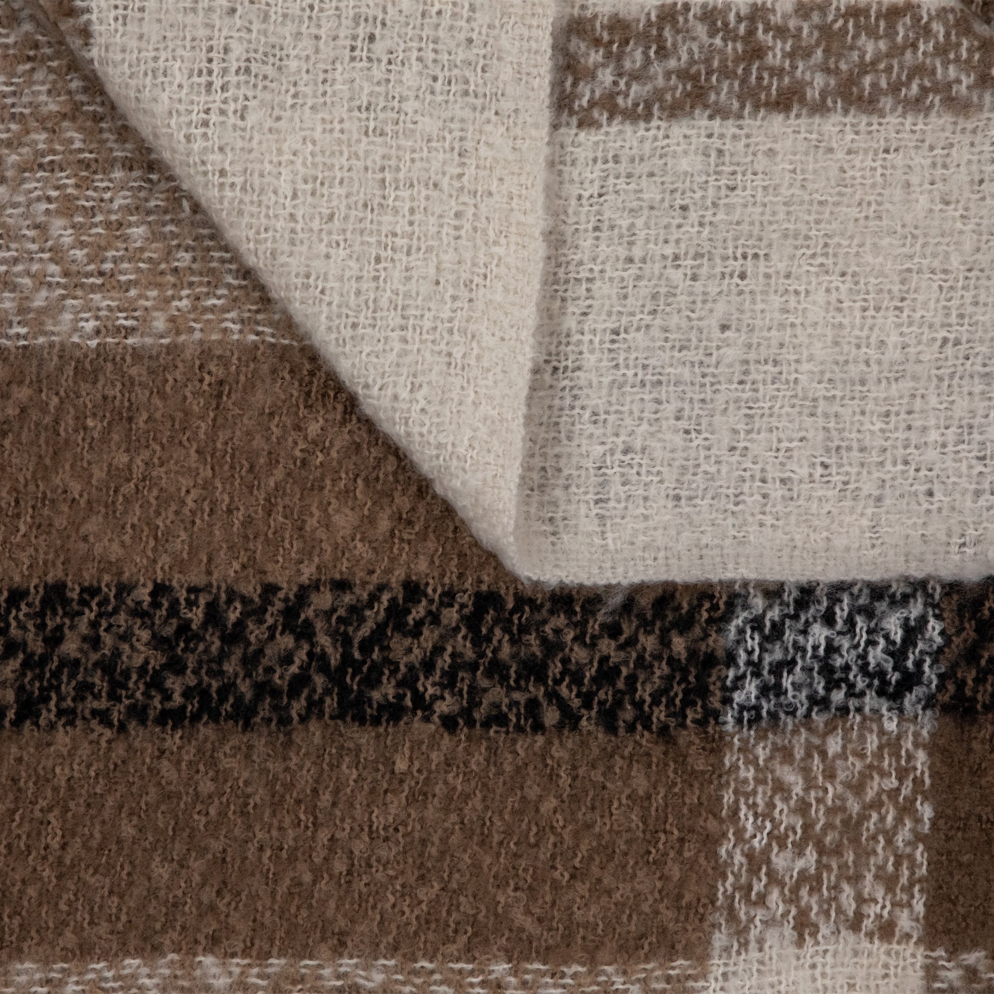 Taupe Plaid Woven Throw Blanket with Fringe 50" x 60"