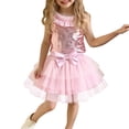 thumbnail image 2 of Girls Sequin Mesh Cake Dress Set, Two-Piece Princess Party Outfit with Bow, Sleeveless Sequin Top and Tutu Skirt for Toddler Kids Birthday and Celebration, 3-7Y Pink 100, 2 of 7