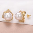thumbnail image 2 of Airokiy White Pearl Stud Earrings for Women Gold Plated Cubic Zirconia Flower Studs Earrings Lightweight Hypoallergenic Jewelry, 2 of 6