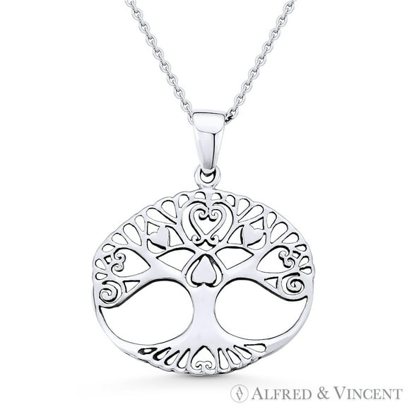 Antique-Finish Tree-of-Life Charm Pendant & Chain Necklace in .925 Sterling Silver