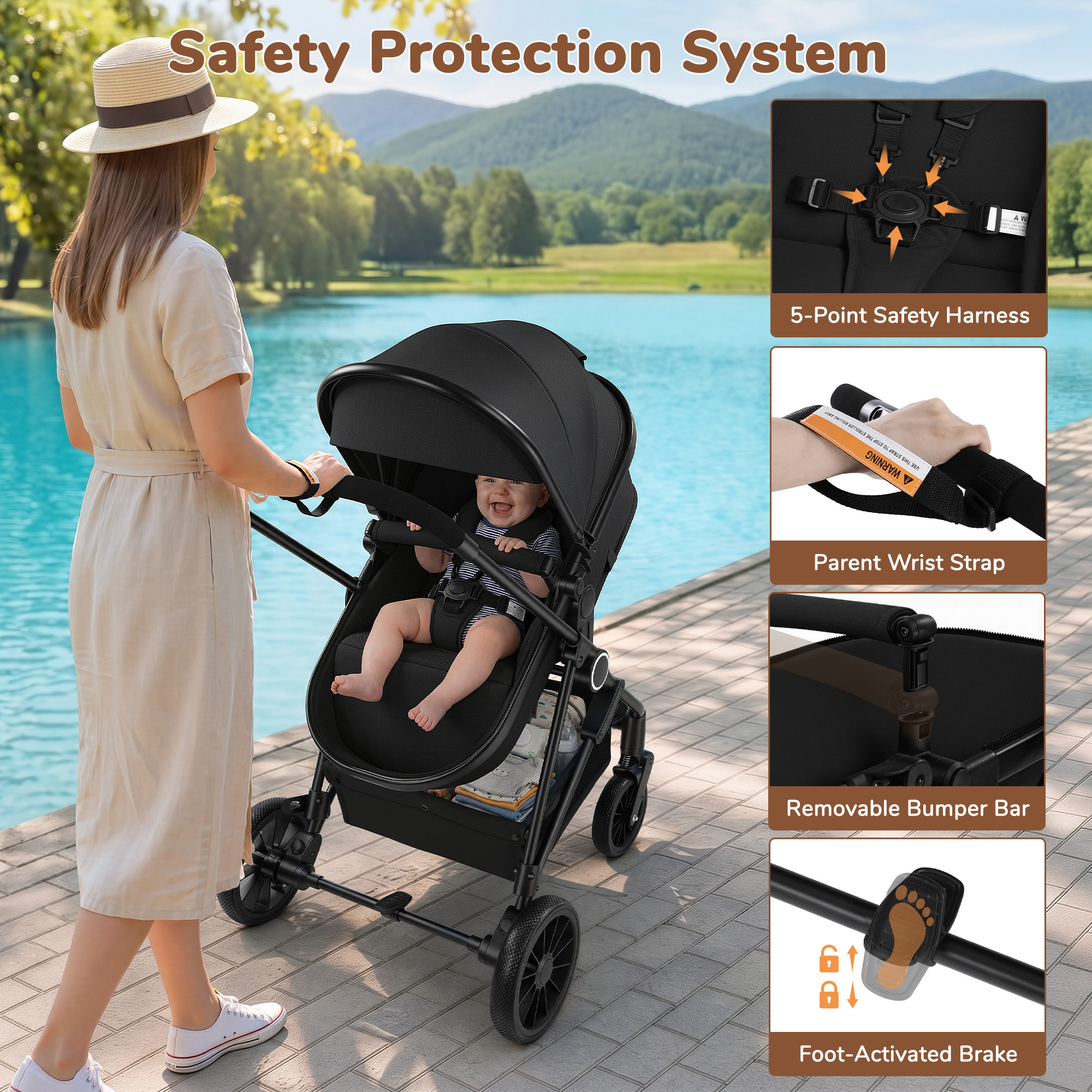 Vomeast Lightweight Foldable Travel Stroller, Black photo 8