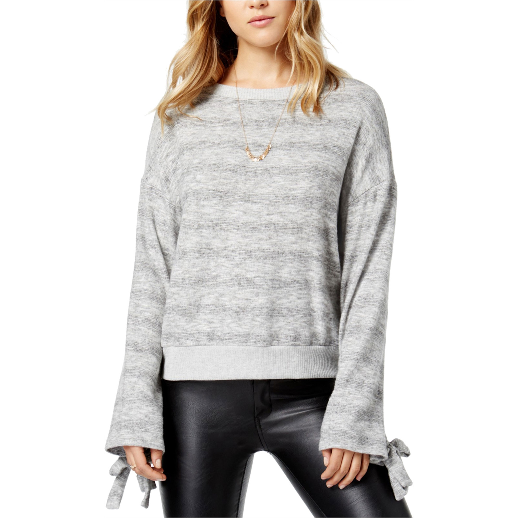 Project Social T Womens Tie-Cuff Sweatshirt, Grey, Juniors, Large