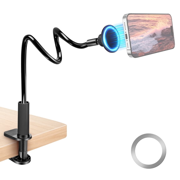 EEEkit Magnetic Gooseneck Phone Holder for Bed, 360° Adjustable Long Arm Mount for Desk Bedside Filming, Magnetic Cell Phone Stand Compatible with iPhone 17-12