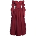 thumbnail image 2 of QATAINLAV Medieval Renaissance Costume Dress Womens Victorian Off Shoulder Puff Sleeve Gown for Halloween Wine XL, 2 of 7