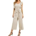 thumbnail image 1 of Womens Summer Sleeveless Ruffle Straps Jumpsuits Plain Belted Wide Leg Cropped Pants Casual Work Rompers for Women, 1 of 6