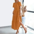 thumbnail image 6 of NXMZXB Womens Summer 2025 Casual Midi Maxi Dresses Lightweight Short Sleeve V Neck Elastic Waist Boho Beach Dress with Pockets Coffee S, 6 of 9