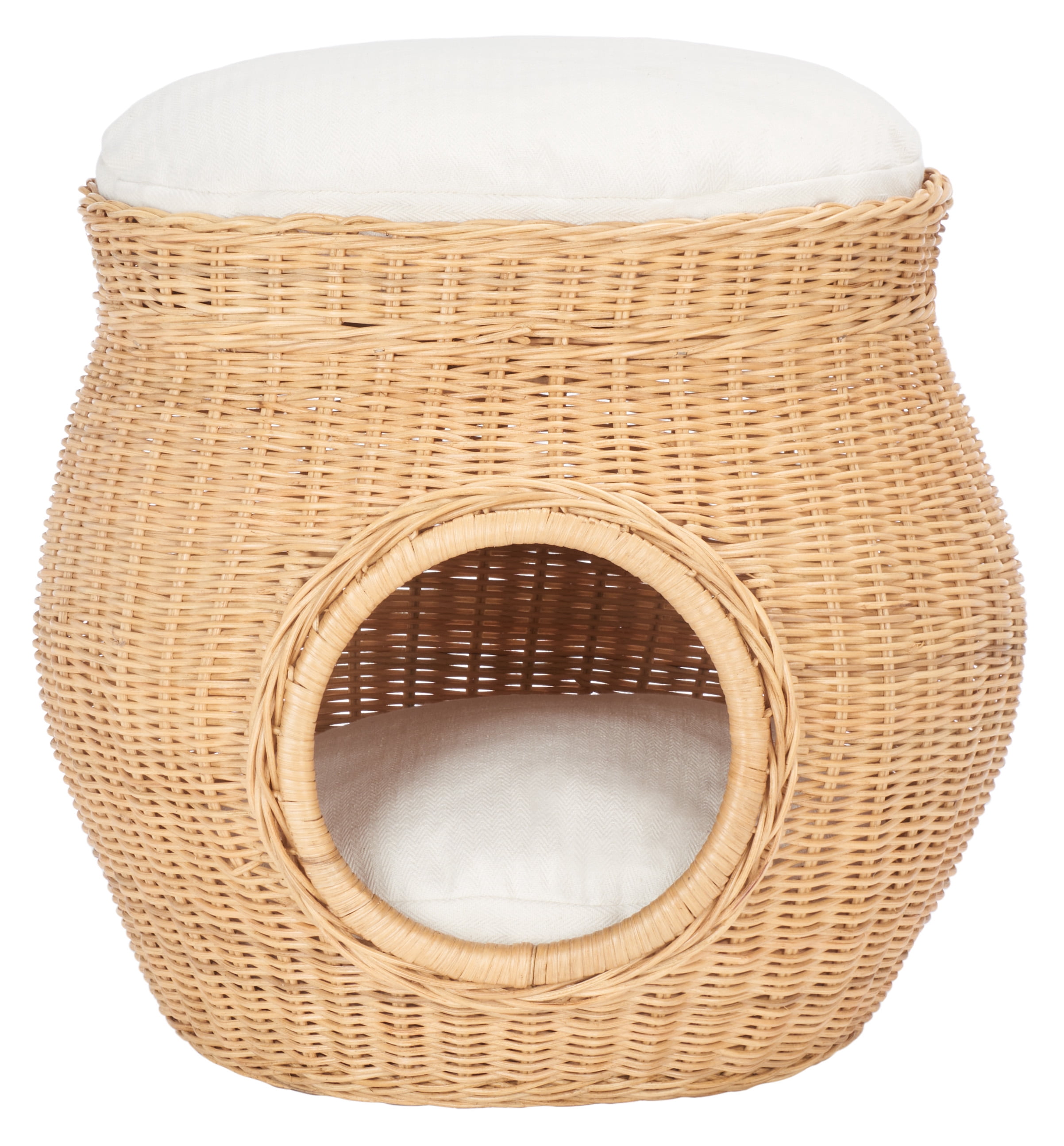 SAFAVIEH Suli Regular Covered Style Cat Bed with Cushion, Natural Honey/White