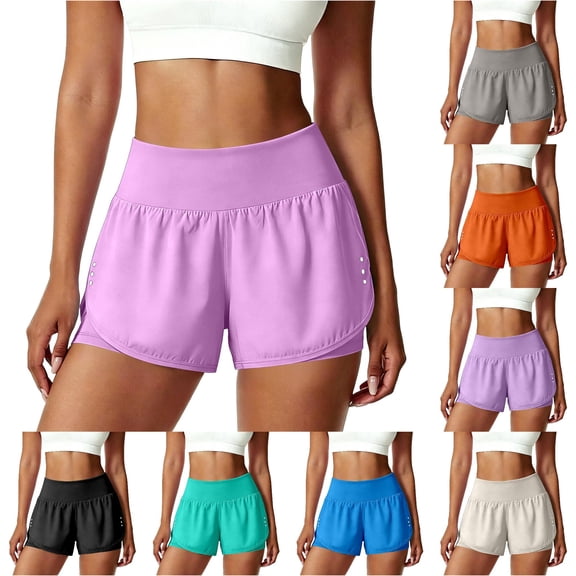 Gyujnb 2 in 1 Running Shorts for Women High Waist Breathable Workout Yoga Shorts with Hidden Zipper Pockets,Pink