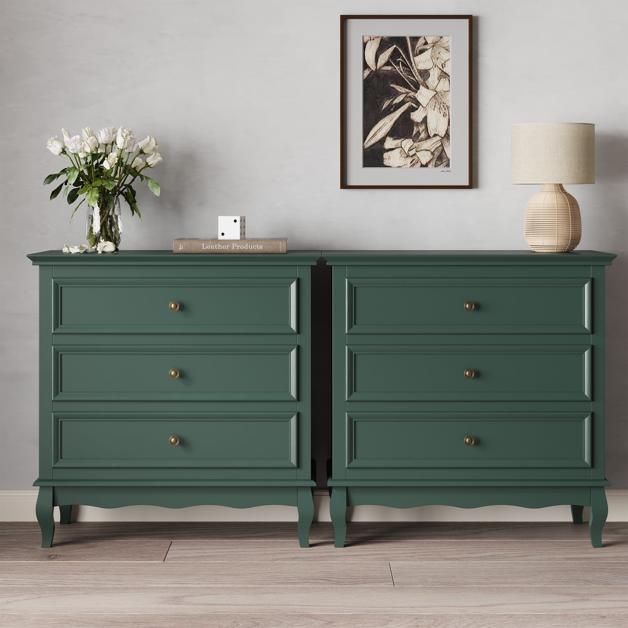 Heynemo Striped MDF 3-Drawer Dresser, 32-Inch Wide Storage Organizer Cabinet for Bedroom, Living Room, Hallway