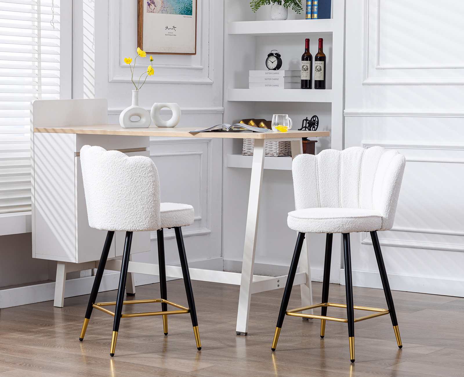 Guyou 26" Faux Fur Bar Stool Set of 2, Modern Upholstered Counter