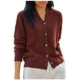 thumbnail image 3 of Women Wool Sweater V-Neck Solid Color Cardigan Button Down Long Sleeve Coat Knitwear Outerwear Tops, 3 of 4