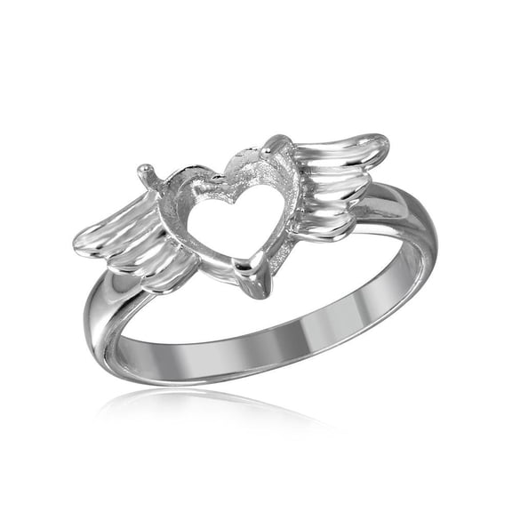 Sterling Silver 925 Rhodium Plated Heart Wings Mounting Ring Jewelry Female Male Unisex Size 5