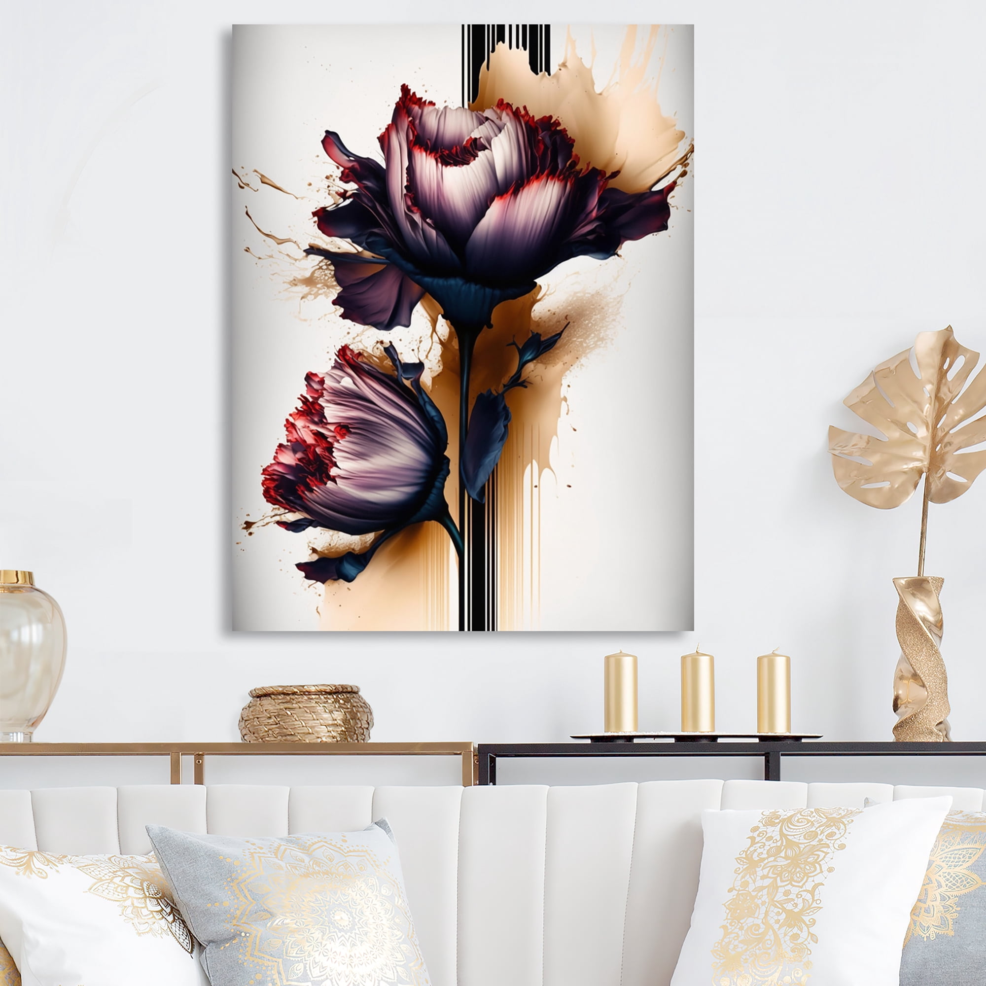 Designart Red Peony Flower On Abstract Paint V Canvas Wall Art