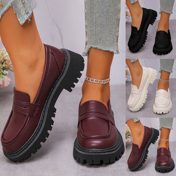 Hinvhai Womens Penny Loafers Comfortable Dressy Platform Shoes for Women Business Women Casual Work Shoes White 9(42)