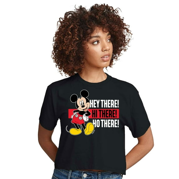 Mickey & Friends - Hey There! Hi There! - Juniors Cropped Cotton Blend T-Shirt