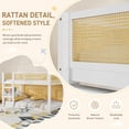 thumbnail image 4 of Mirightone Wood Low Twin Over Twin Bunk Bed with Rattan Guardrail, Low Floor Bunk Bed with Storage Shelves (White), 4 of 7