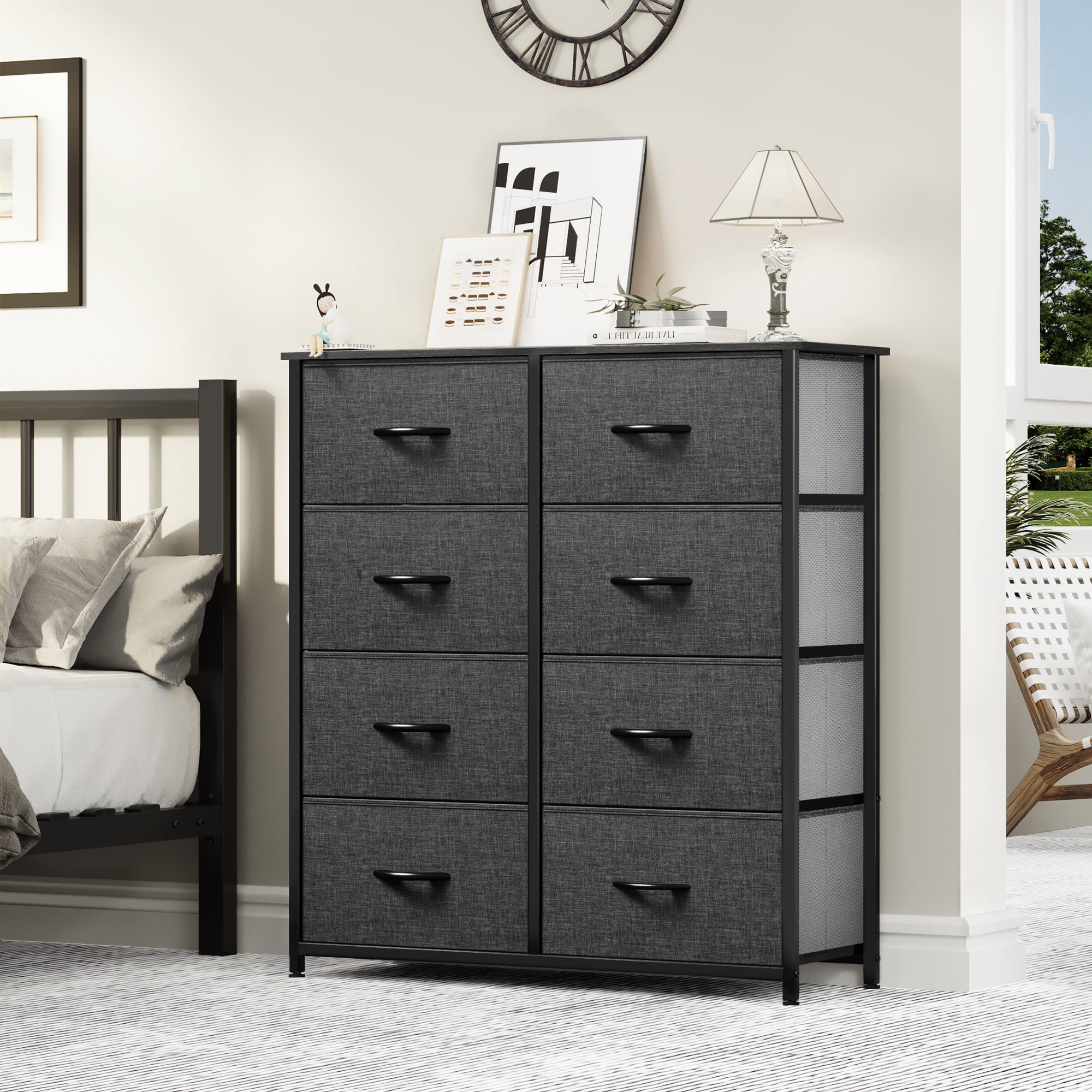 Dextrus 8 Drawers Bins Organizer Tower Dresser, Black Gray