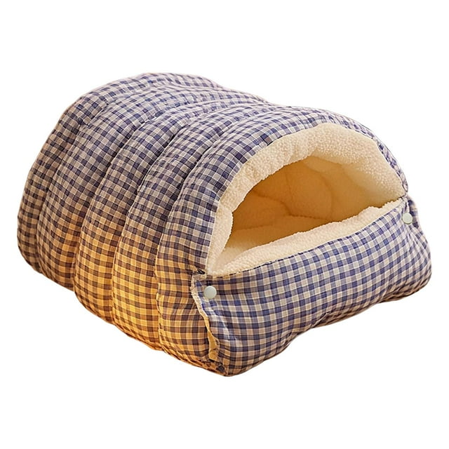 Cueva para mascotas acogedora, suave, multifuncional, cálida, práctica y lavable. Cama para mascotas y gatos. Azul Blanco M
