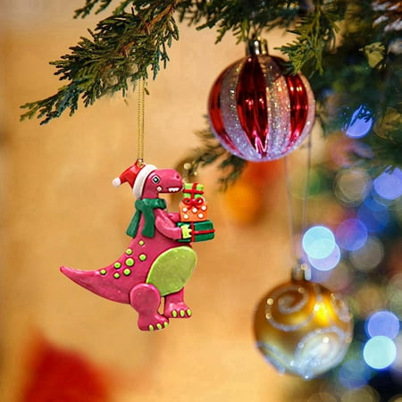 

Flocked Wreath Small Christmas Tree Ornament Soft Clay Dinosaur Hanging Decoration For Christmas Tree Festive