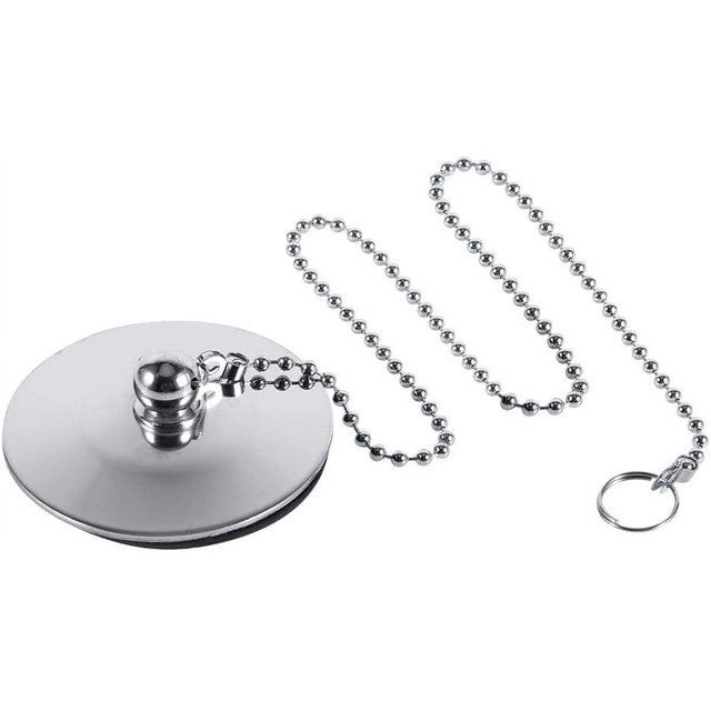 Tapón cromado para fregadero de bañera, tapón de drenaje de Metal sólido de 1,65 pulgadas con cadena para baño y cocina
