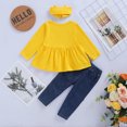thumbnail image 4 of 12 Months Baby Girls Outfits 18 Months Girls 3PCS Fall Winter Clothing Set Toddler Girls Long Sleeve Dress Top Denim Pants Headband Set Yellow, 4 of 9