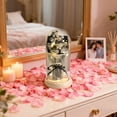 thumbnail image 4 of Valentine Decor Sweet Color Rose Cloche Bouquet​ Preserved Flowers Fairy Lights Silver Ribbon Wood Base Romantic Mantle Display Valentine's Day Gift, 4 of 6