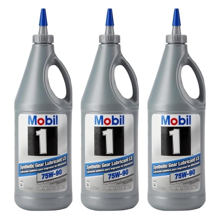 75W-90 Synthetic Gear Oil Mobill1 1043611, API GL-5 Full Synthetic Differential & Transmission Fluid, 3-Pack 1 Quart Extreme Pressure Protection, Thermal Stability