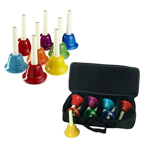 Rhythm Band 8 Note Metal Hand Bells Set of 8 with Case for 8Note Hand