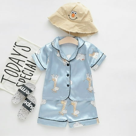 

Machild Baby Kids Boys Girls Cartoon Deer Print Outfits Set Short Sleeve Blouse Tops+Shorts Sleepwear Pajamas