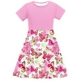 thumbnail image 7 of Spazoro Kids Girls A Line Dresses, Butterfly Print Stretchy Wrinkle Short Sleeve New Style Princess Dress for Child Girls Pink Size 13 T, 7 of 7