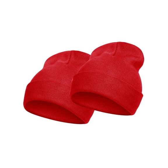 Top Headwear Men's Women's Solid Beanies - 2 Pack Winter Cap Knit Beanie Red