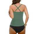 thumbnail image 4 of WREESH Women's Tiered Ruffle Blouson Tankini Two-Piece Swimsuit Tummy Control Adjustable Straps High Waisted Swim Shorts Olive Green, 4 of 5