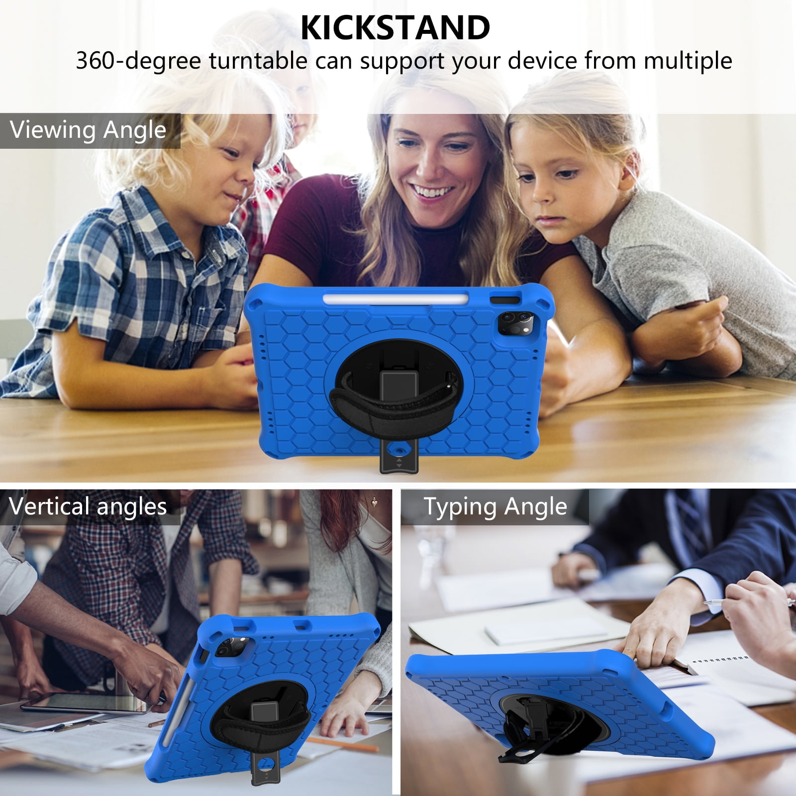 Mantto Shockproof Case for iPad 10th Generation 10.9" 2022 iPad Case with Shoulder Strap,Heavy Duty Rotating Kickstand Hand Strap Rugged Defender Protective Case w/Pencil Holder, Blue+Black