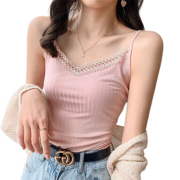 Women Sexy Hollow V-neck Cotton Thread Camisole Fashion Solid Color Loose Wild Bottoming Top
