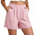 thumbnail image 4 of Admvng Womens Linen Shorts Lace Trim Elastic High Waist Casual Shorts for Vacation, 4 of 6