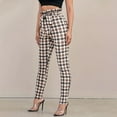 thumbnail image 2 of QATAINLAV Pants for Women Fashion Plaid Print Yoga Pant 2024 Summer Casual High Waist Trousers Comfortable Belt Tight Ruffle Long Pants Ofertas Flash Khaki L, 2 of 5