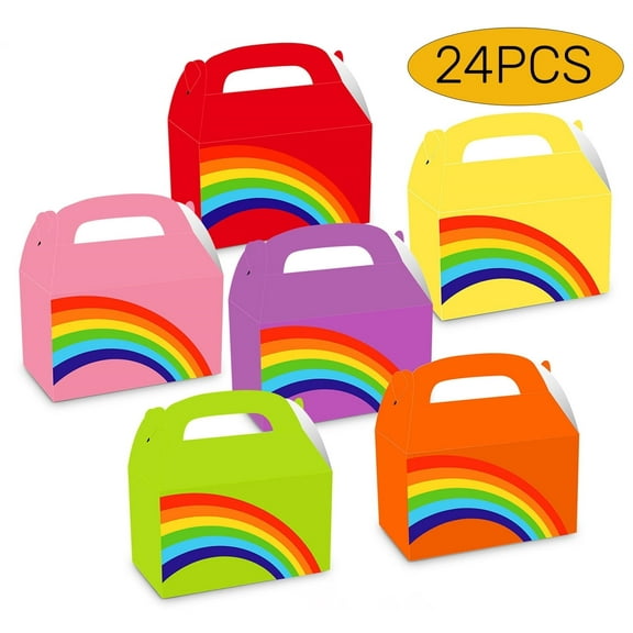 Rainbow Treat Boxes Candy Gable Boxes Party Cake Boxes Colorful Gift Boxes for Birthday Party 6 colors 24 Pack