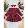 thumbnail image 3 of Liacowi Little Girls Dress Kids Girls Christmas Clothes Ruffle Long Sleeve  Plaid A-line Dress Toddler Fall Princess Dress with Headband Christmas Party Costume 1-6T, 3 of 9