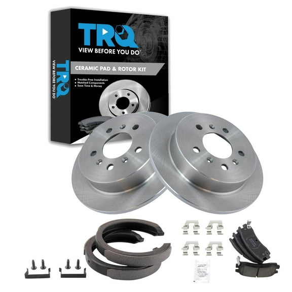 TRQ Rear Brake Pad & Rotor Kit Brake Pads Brake Rotor Parking Brake Shoe Set Ceramic Fits Select 2009 Buick LaCrosse 2006-2010 Chevrolet Impala 2006-2007 Monte Carlo
