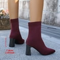 thumbnail image 6 of LOVZFMLL Boots for Women Mid Calf Chelsea Boots Pointy Toe Slip Resistant Mid Block Heel Knit Sock Booties Fall Winter, 6 of 7