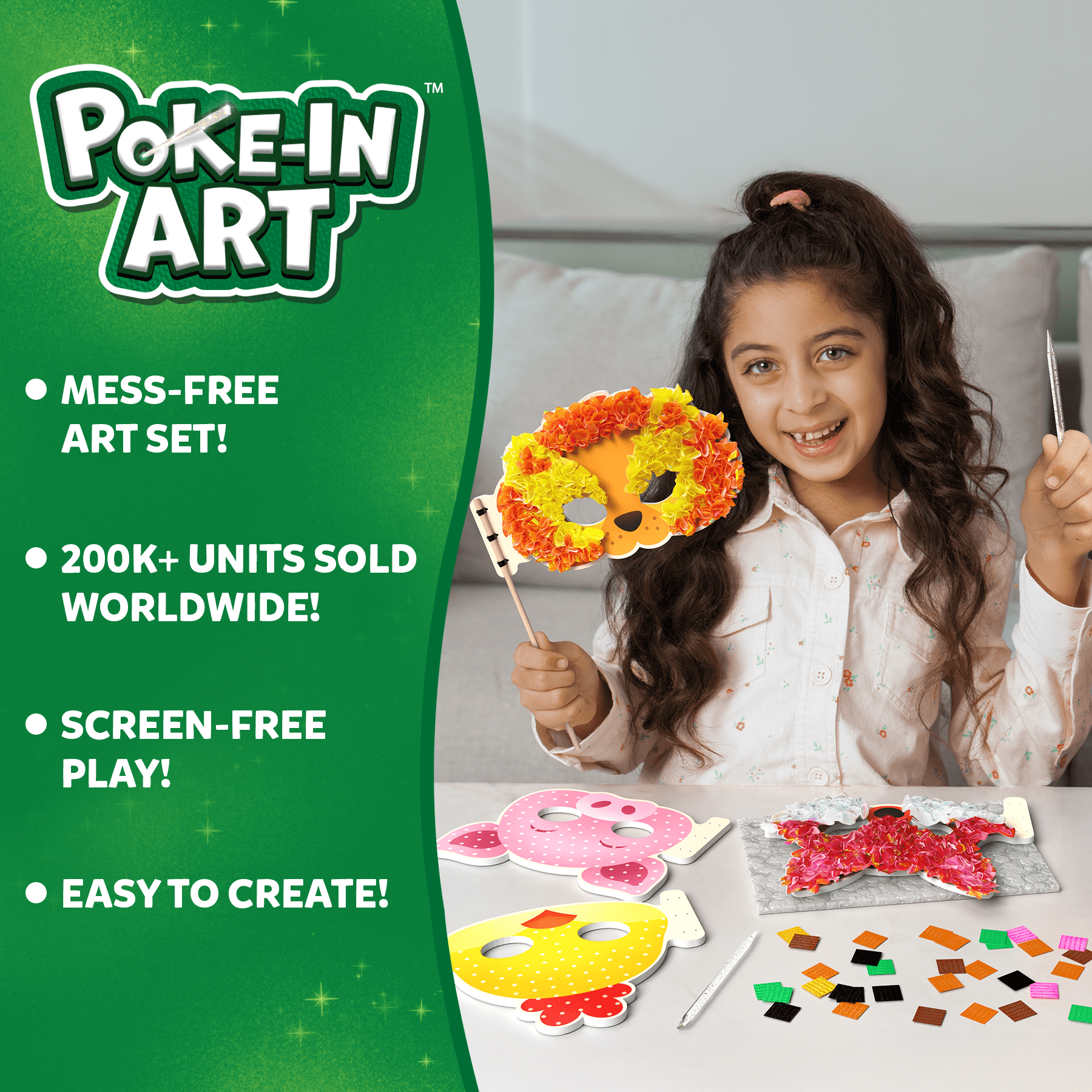 Skillmatics Poke-in Art - Animal Masks, Mess-Free Fun for Kids, DIY Wood Craft Kits, Creative Activity, Gifts for Girls & Boys Ages 4, 5, 6, 7, 8, 9
