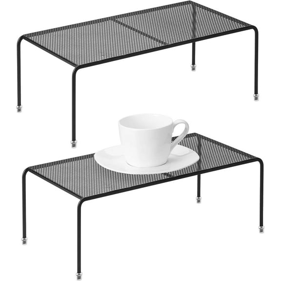 Mimifly Wire Shelving Storage Racks, Set of 2 Kitchen Cupboard Organizer with Non-Slip Feet, Black