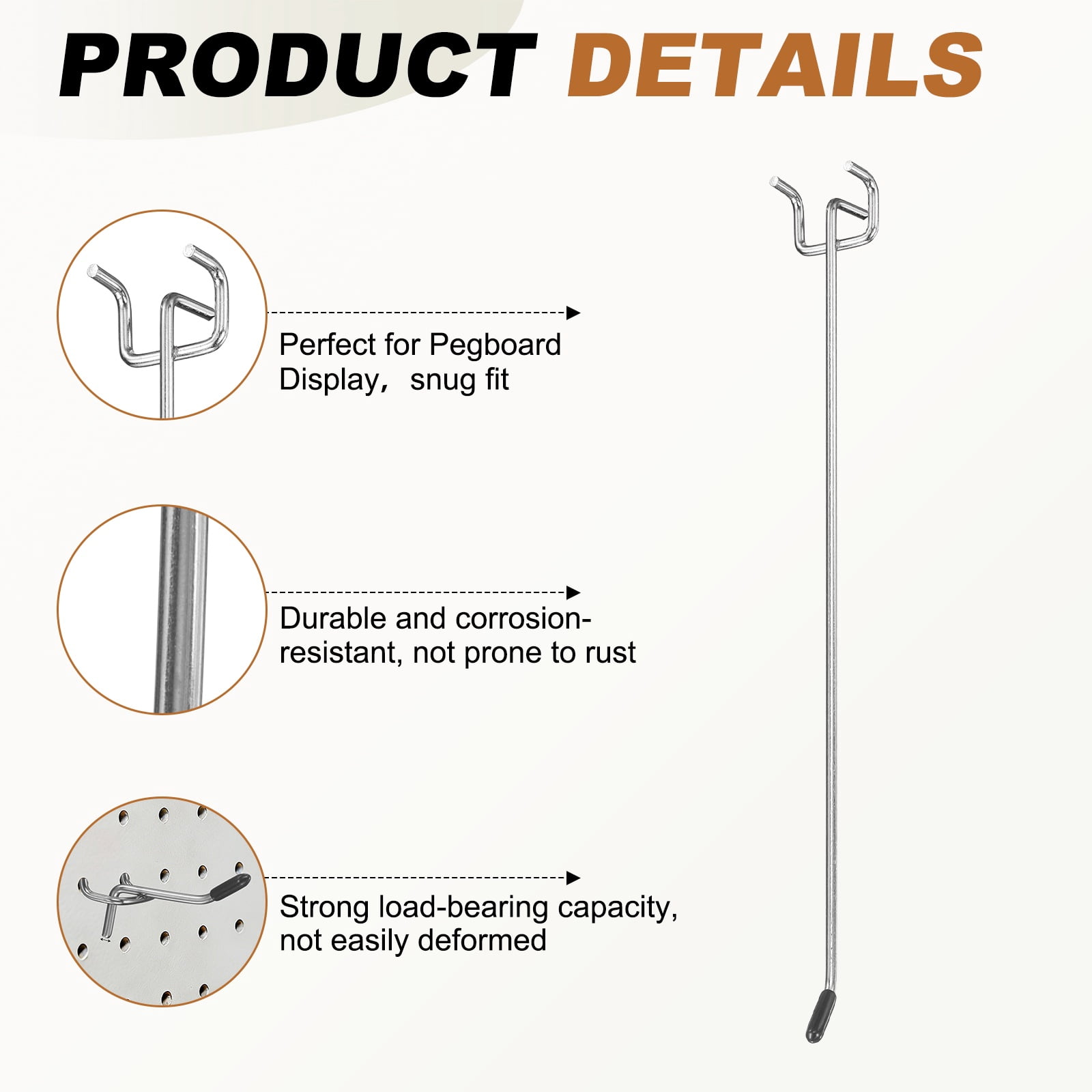 Uxcell 10Pcs Pegboard Hooks, 9.8 in L Shape Pegboard Wall Hook Fit 1" Hole Pegboard 3.2mm Thick for Wall Organizing