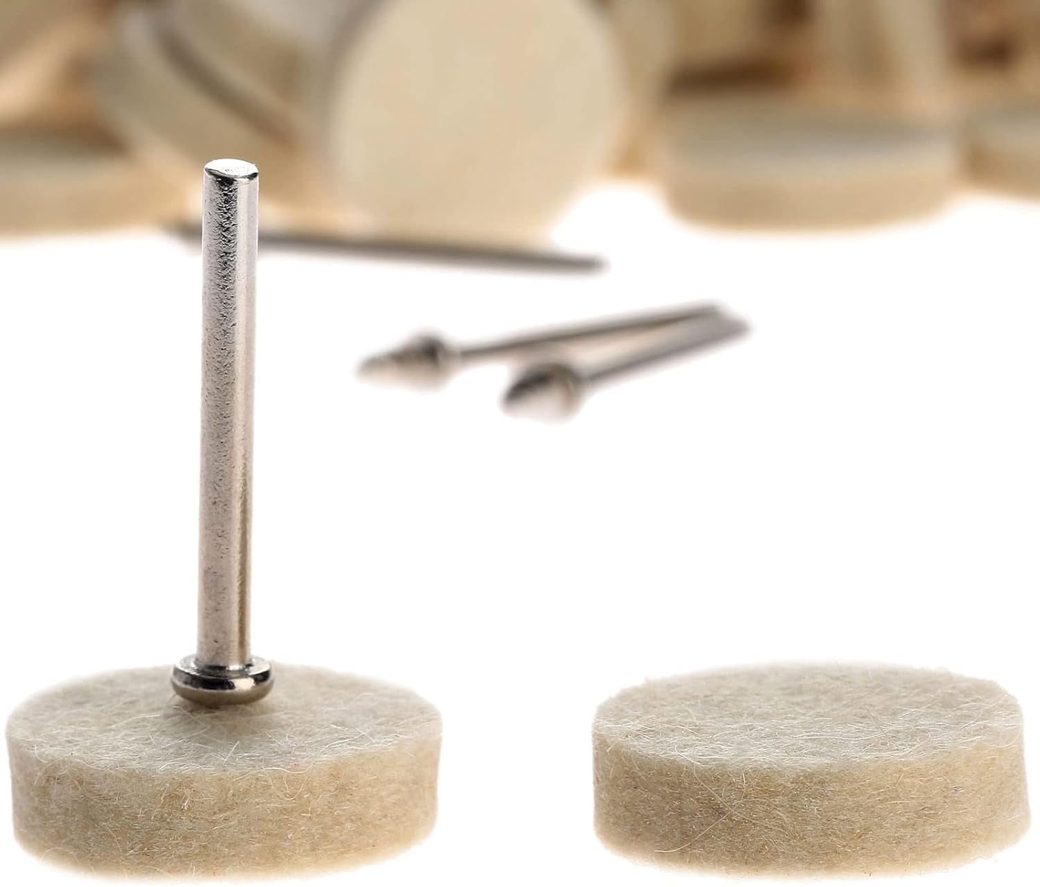 50Pcs 25mm Wool Felt Polishing Buffing Pad Wheel w 2 Shanks for Dremel Rotary