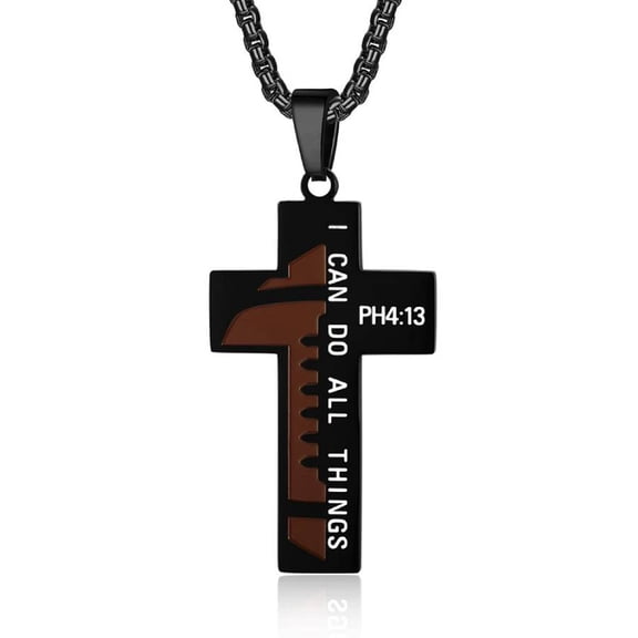 Soccer Cross Necklace for Men - "I Can Do All Things" PHILIPPIANS 4:13 Bible Verse Pendant, Stainless Steel Sport Inspirational Jewelry with Colorful Enamel