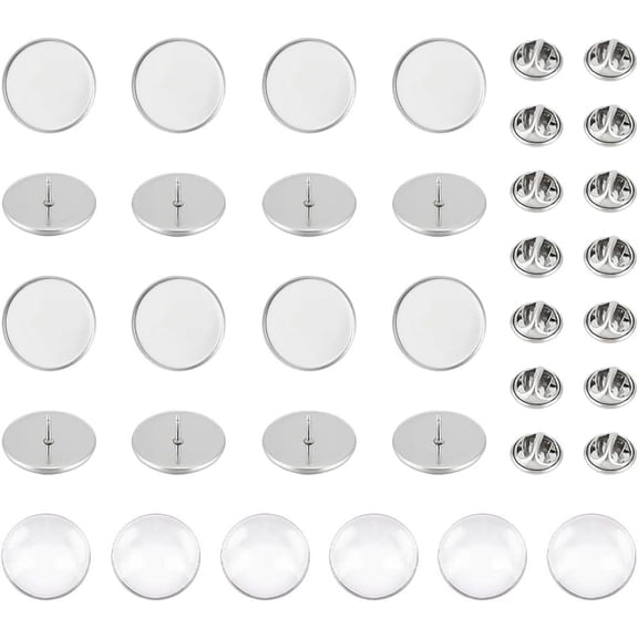30 Sets DIY Blank Dome Brooch Making Kit 20mm Brooch Bezel Trays with Butterfly Pin Backs Cabochon Brooch Findings Stainless Steel Brooch Base Settings for DIY